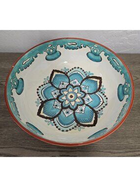 Italian Blue and Green Ceramic Pasta Bowl Large 11.5" Wide READ